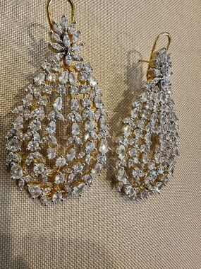 Elegant Gold & Clear Teardrop Crystal Chandelier Earrings